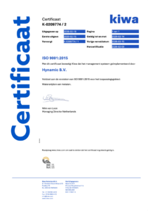 ISO 9001:2015 certificaat Hynamic in Dongen